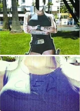 朱莉戛纳人形立牌遭涂鸦 胸部被写上“OVER”