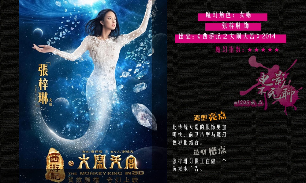 "世界小姐"张梓琳在电影中扮演女娲,她继承了女娲传统的人面蛇身造型