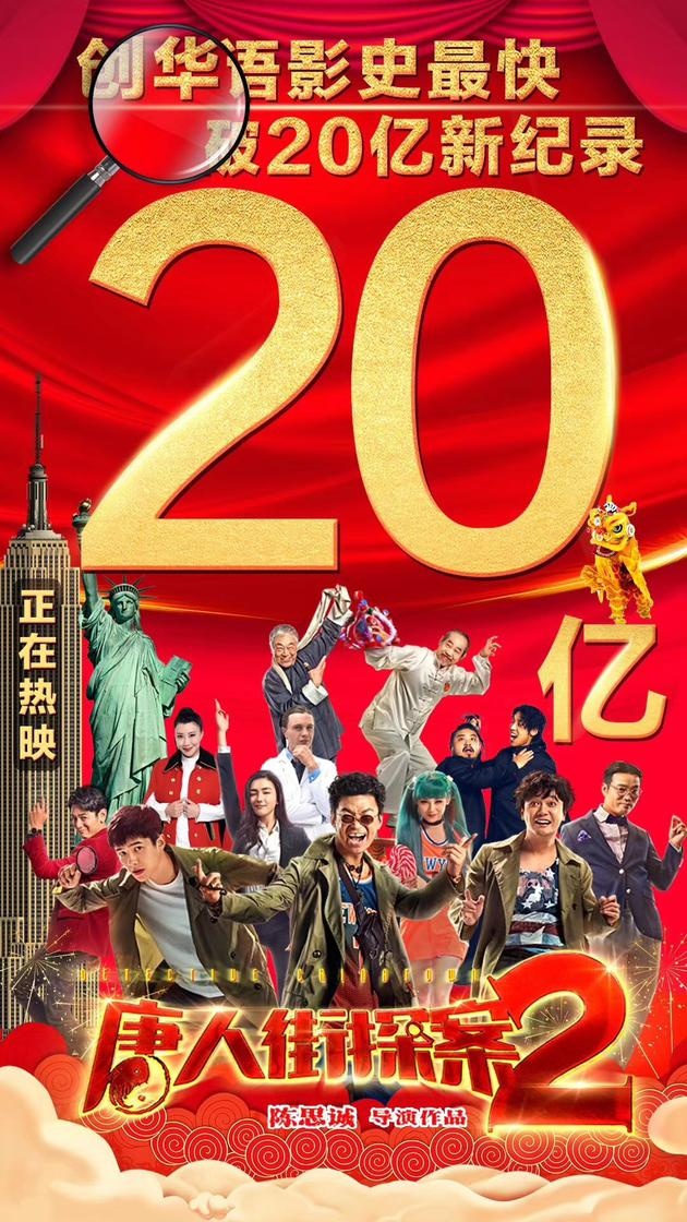 《唐人街探案2》破20亿 创华语片最快破20亿记录
