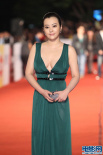 郝蕾绿色长裙惊艳红毯 大尺度亮相展露性感美胸