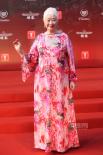 卢燕面带微笑步入红毯 粉色刺绣长裙复古惊艳
