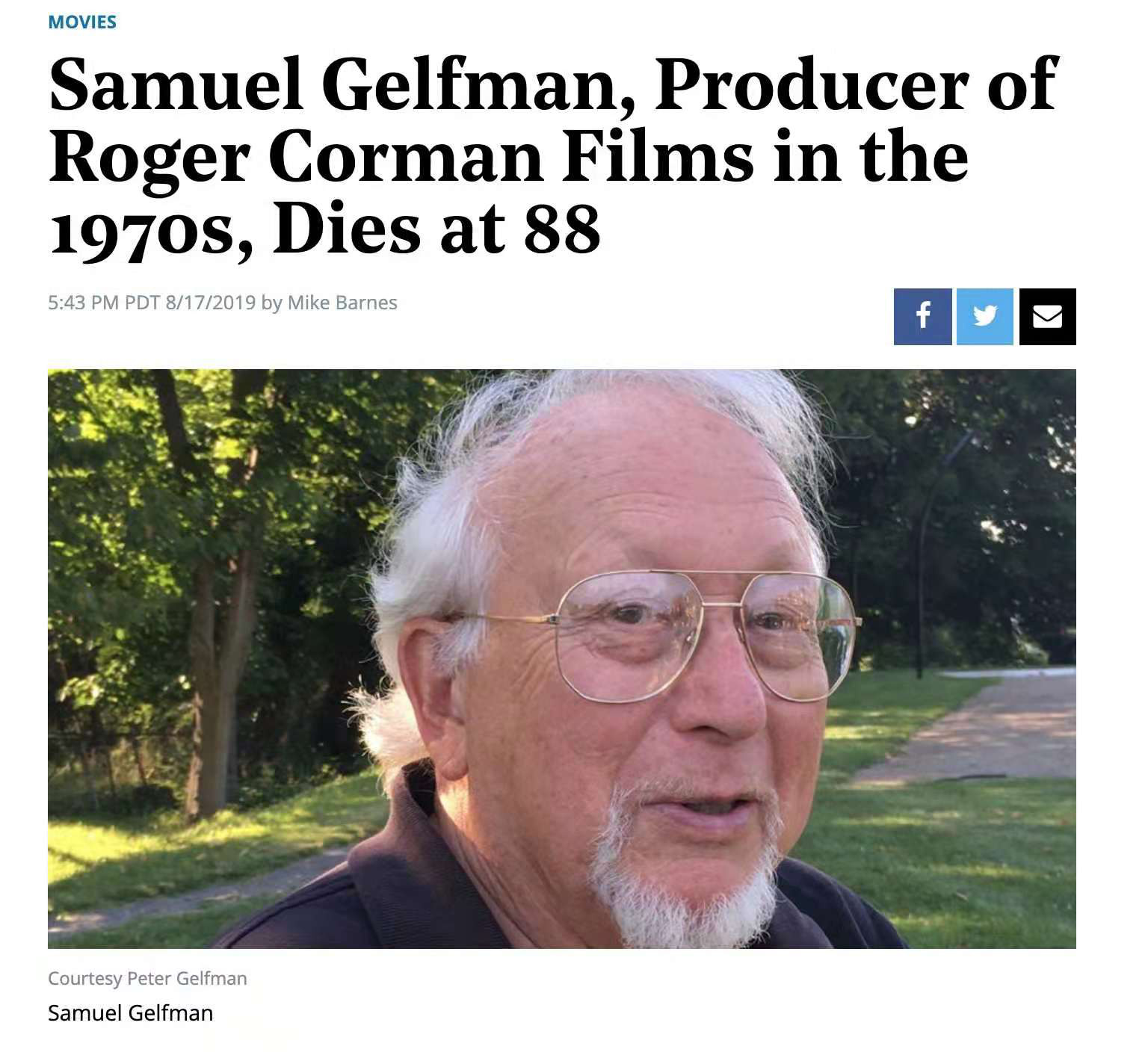 电影制片人格尔夫曼去世 曾推广《疯狂的麦克斯》