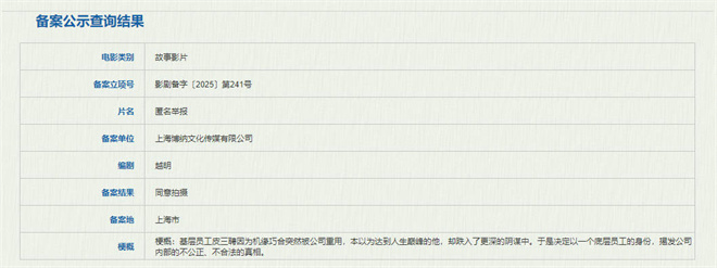 底层牛马vs公司阴谋！博纳新片《匿名举报》立项